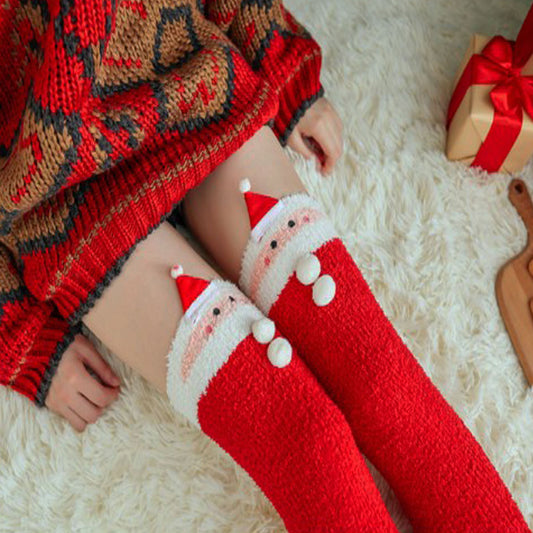 Santa Christmas Fuzzy Long Sleeping Socks